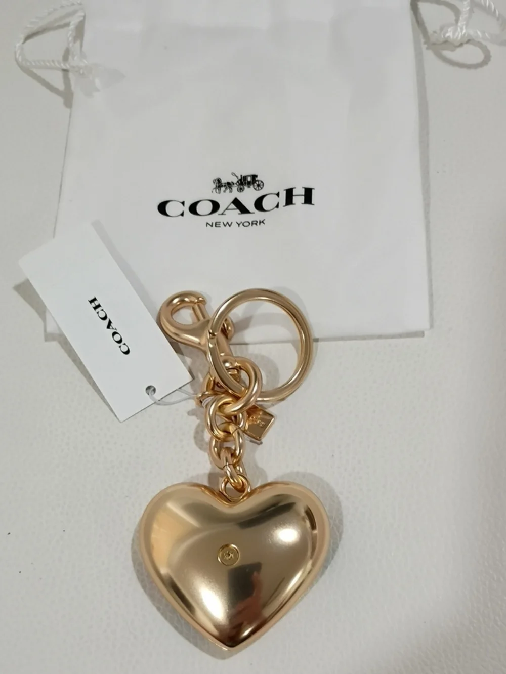 Coach Gold Heart Keychain/Bag Charm with Rainbow Enamel Stripes